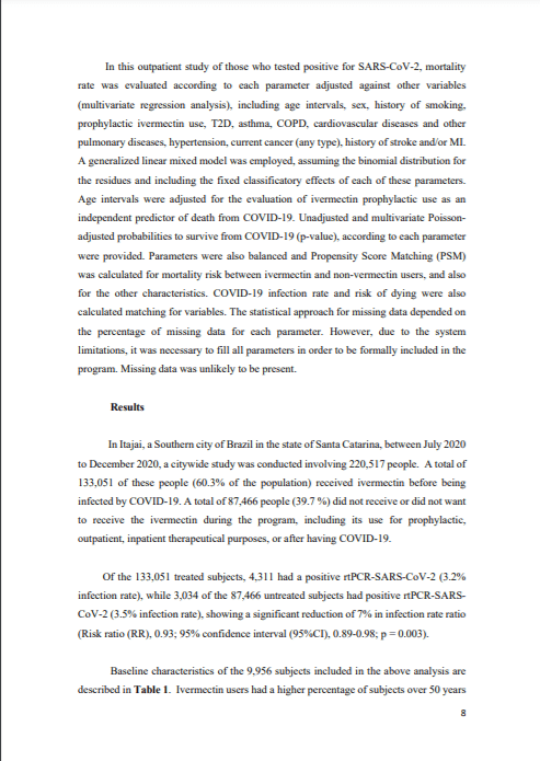 Itajai, Brazil Offered Ivermectin As Prophylaxis, Hospitalizations And Mortality Rates Drop 8