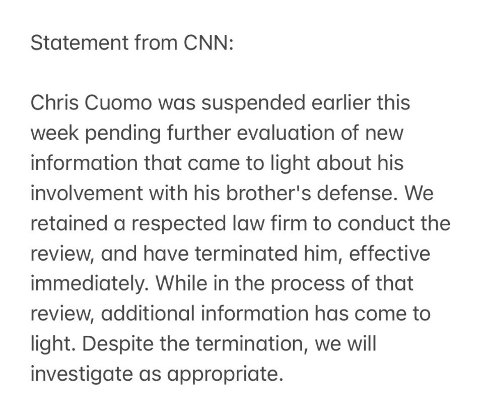 Chris Cuomo Fired